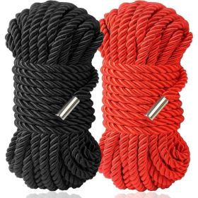 2pack Silk Rope Long Rope, Skin Friendly Soft Rope Durable, 5M 8 mm Multipurpose Long Satin Braided Twisted Rope (Black, Red)