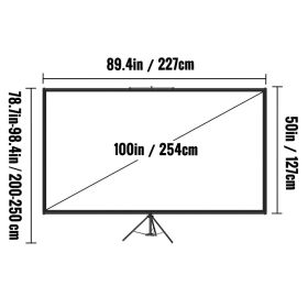 Tripod Projector Screen With Stand 100inch 16:9 4K HD Projection Screen Stand Wrinkle-Free Height Adjustable Portable Screen For Projector Indoor (Option: Black)