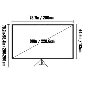 Tripod Projector Screen With Stand 90 Inch 16:9 4K HD Projection Screen Stand Wrinkle-Free Height Adjustable Portable Screen For Projector Indoor (Option: Multicolor)