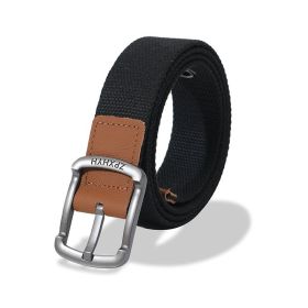 Men's Black College High Quality Canvas Belt (Color: BLACK, size: 110)