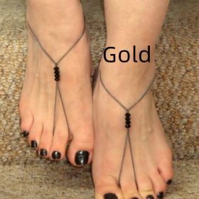 European And American Black Crystal Beaded All-match Anklets (Color: Gold)